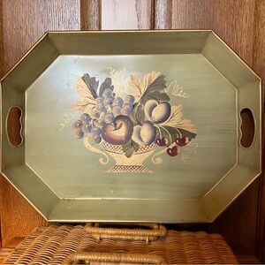 Vintage Pilgrim Art Tole Hand Painted Metal Tray